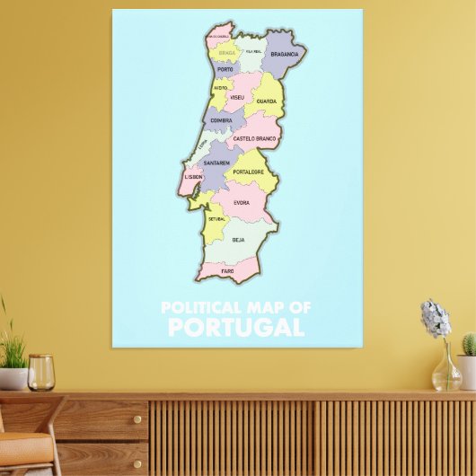 Politieke kaart Portugal Canvas Afdruk (Insitu (Woonkamer))
