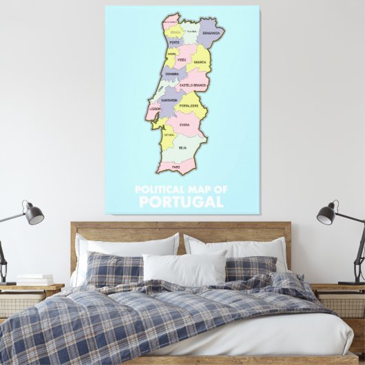 Politieke kaart Portugal Canvas Afdruk (Insitu (Slaapkamer))
