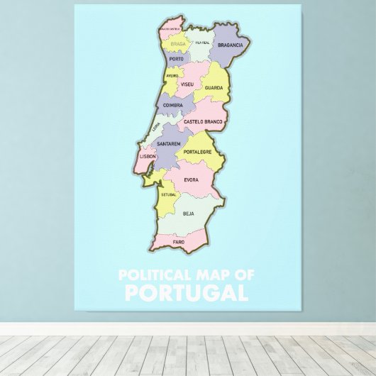 Politieke kaart Portugal Canvas Afdruk (Insitu (Houten vloer))