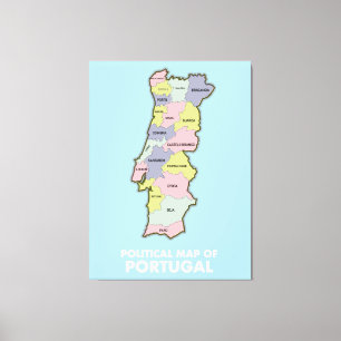 Politieke kaart Portugal Canvas Afdruk