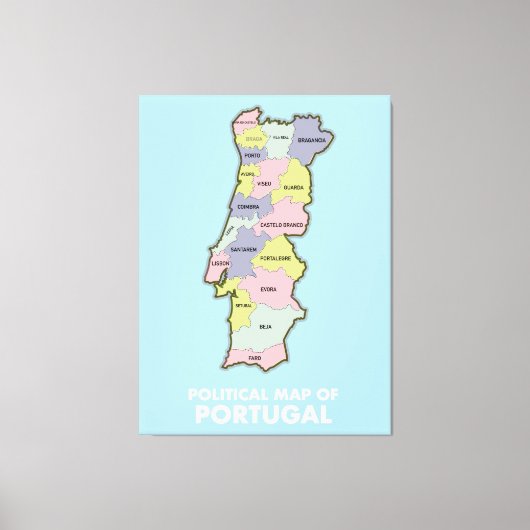 Politieke kaart Portugal Canvas Afdruk (Voorkant)