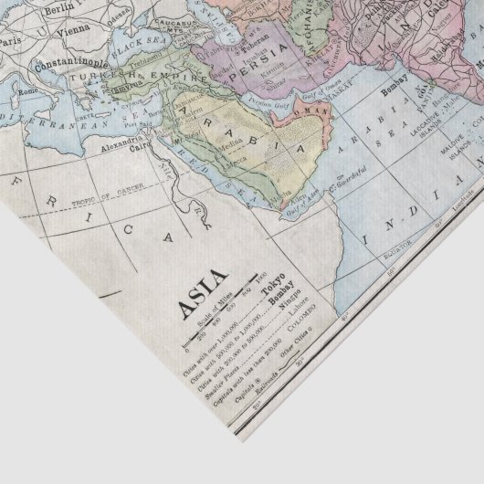 Politieke kaart van Azië (1916) Tissuepapier (Detail)