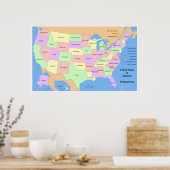 Politieke kaart van de Verenigde Staten van Amerik Poster (Keuken)