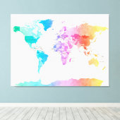 Politieke kaart van de waterverf in de wereld canvas afdruk (Insitu (Houten vloer))