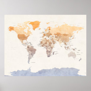 Politieke kaart van de waterverf in de wereld poster