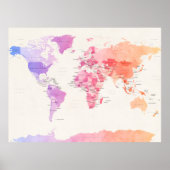 Politieke kaart van de waterverf in de wereld poster (Voorkant)