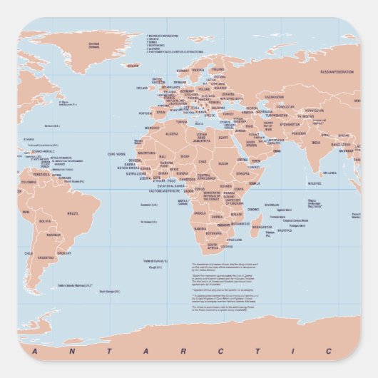 Politieke kaart van de wereld vierkante sticker (Voorkant)