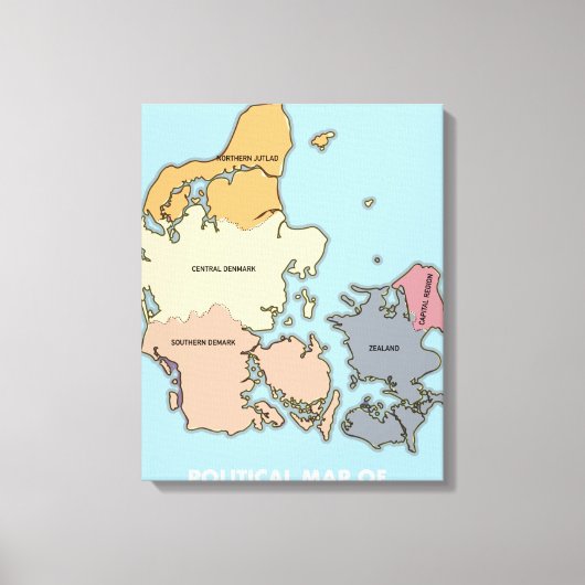 Politieke kaart van Denemarken Canvas Afdruk (Voorkant)
