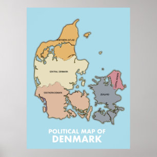 Politieke kaart van Denemarken Poster
