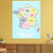 Politieke kaart van Frankrijk Canvas Afdruk (Insitu (Woonkamer))