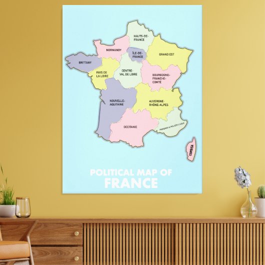 Politieke kaart van Frankrijk Canvas Afdruk (Insitu (Woonkamer))