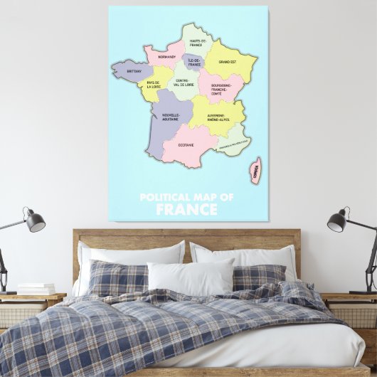 Politieke kaart van Frankrijk Canvas Afdruk (Insitu (Slaapkamer))