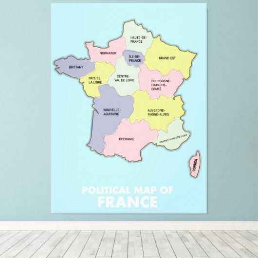 Politieke kaart van Frankrijk Canvas Afdruk (Insitu (Houten vloer))
