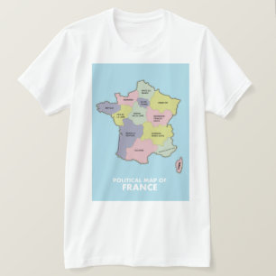 Politieke kaart van Frankrijk T-shirt