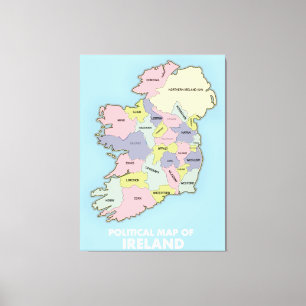 politieke kaart van Ierland . Canvas Afdruk