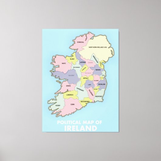 politieke kaart van Ierland . Canvas Afdruk (Voorkant)