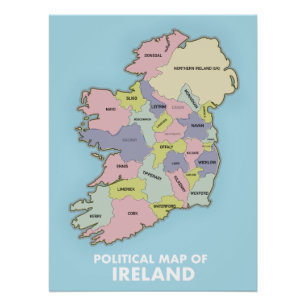 politieke kaart van Ierland . Perfect Poster