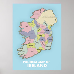 politieke kaart van Ierland . Poster