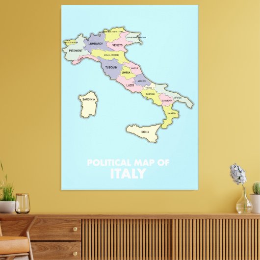 Politieke kaart van Italië Canvas Afdruk (Insitu (Woonkamer))
