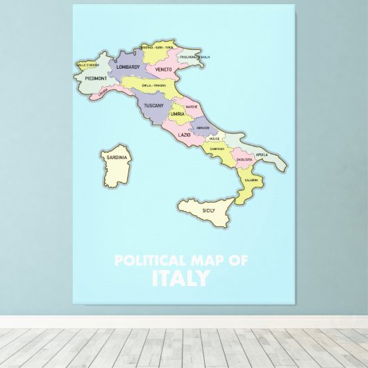Politieke kaart van Italië Canvas Afdruk (Insitu (Houten vloer))