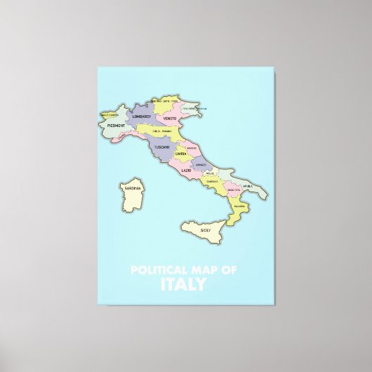Politieke kaart van Italië Canvas Afdruk (Voorkant)