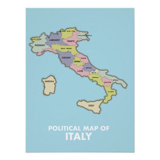 Politieke kaart van Italië Perfect Poster (Voorkant)