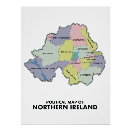 politieke kaart van Noord-Ierland. Poster (Voorkant)