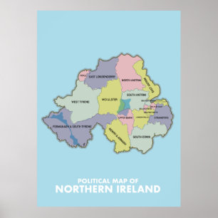 politieke kaart van Noord-Ierland. Poster