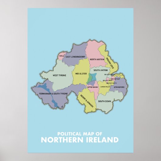 politieke kaart van Noord-Ierland. Poster (Voorkant)