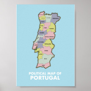 Politieke kaart van Portugal  Tweekleurige koffiem Poster