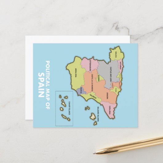 Politieke kaart van Spanje. (Voorkant / Achterkant in situ)