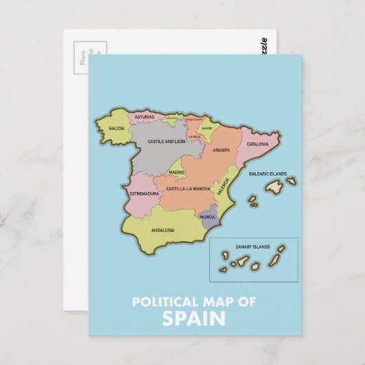 Politieke kaart van Spanje. (Voorkant / Achterkant)