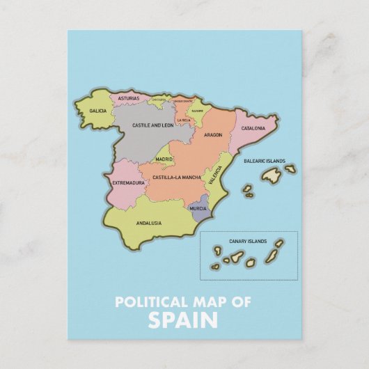 Politieke kaart van Spanje. (Voorkant)