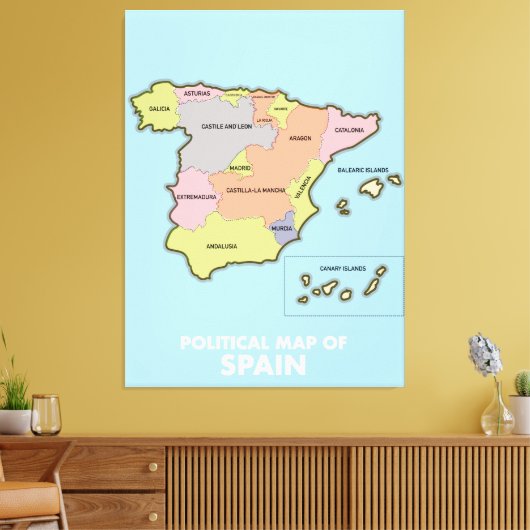 Politieke kaart van Spanje. Canvas Afdruk (Insitu (Woonkamer))
