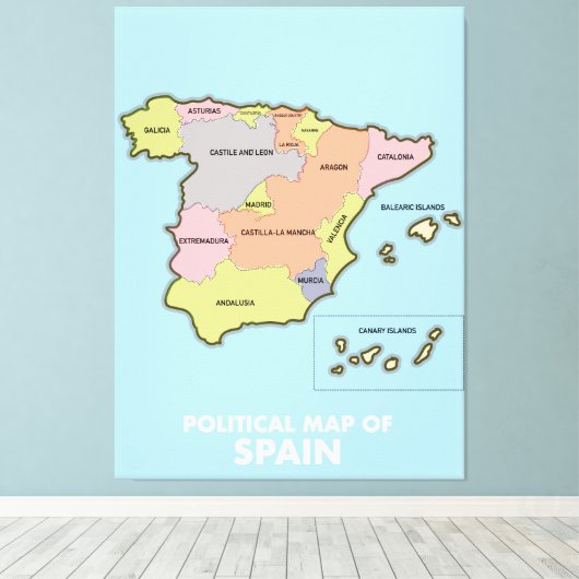 Politieke kaart van Spanje. Canvas Afdruk (Insitu (Houten vloer))