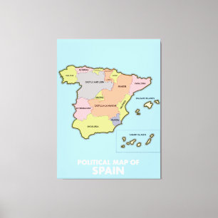 Politieke kaart van Spanje. Canvas Afdruk