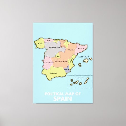 Politieke kaart van Spanje. Canvas Afdruk (Voorkant)