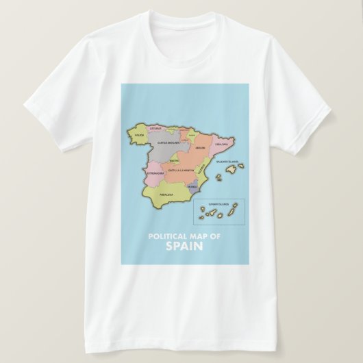 Politieke kaart van Spanje. T-shirt (Design voorkant)