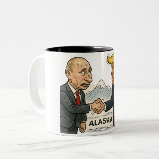 Politieke satire: ontmoeting tussen Poetin en Trum Tweekleurige Koffiemok (Voorkant links)