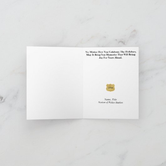 Politieman Badge Kerstboom Wenskaart Kaart (Binnen)