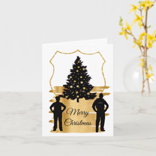 Politieman Badge Kerstboom Wenskaart Kaart (Gele Bloem)
