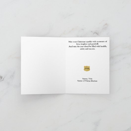 Politieman Gouden Kerstkaart Kaart (Binnen)
