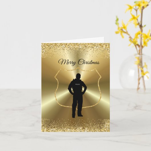 Politieman Gouden Kerstkaart Kaart (Gele Bloem)