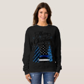 Politieman Thin Blue Line Vlag Kerstboom Trui (Voorkant volledig)
