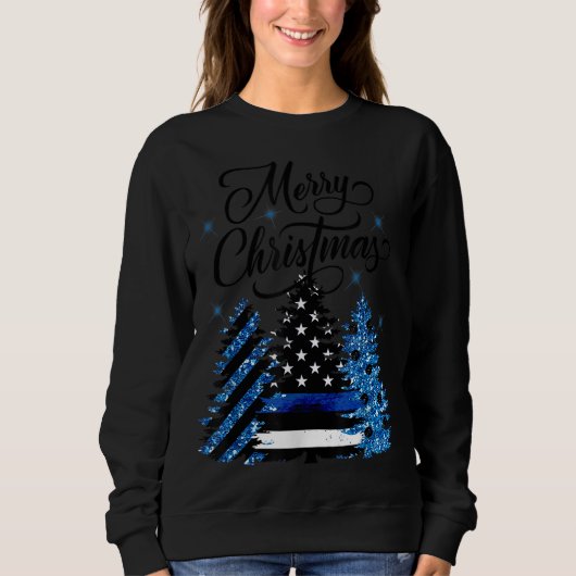 Politieman Thin Blue Line Vlag Kerstboom Trui (Voorkant)
