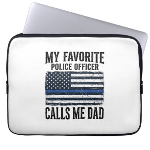 Politieman Vader Dunne Blauwe Lijn Vintage Vector Laptop Sleeve