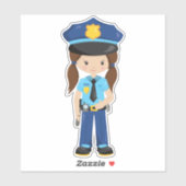 Politiemeisje, politieagent, Cop, bruin haar Sticker (Vel)