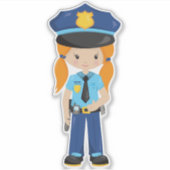 Politiemeisje, politieagent, Cop, Oranje haar Sticker (Voorkant)