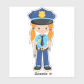 Politiemeisje, politieagent, Cop, Oranje haar Sticker (Vel)