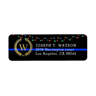 PolitieMonogram Faux Gold Wreatay Holiday Adres Etiket